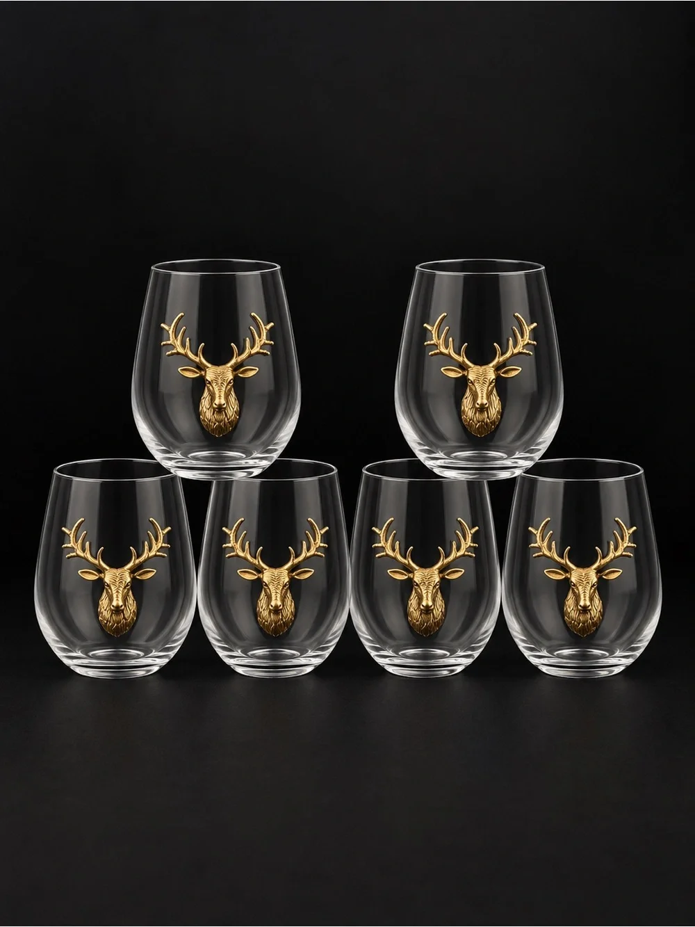 Vtg Gold Stag Stemless Barware Glasses Set of 6 – Lodge, Thanksgiving, Christmas